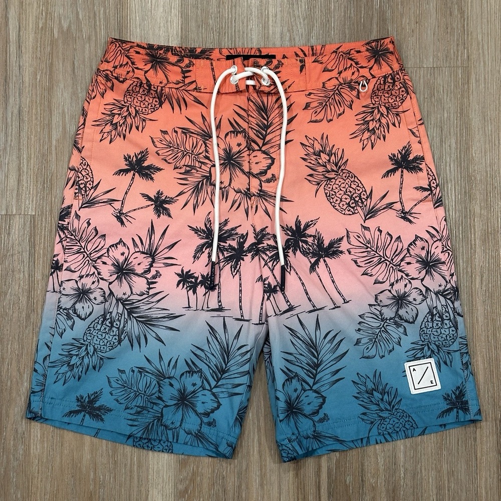 American Eagle Swim Shorts Mens XS Tropical Palm Pineapple Floral Beach Trunks